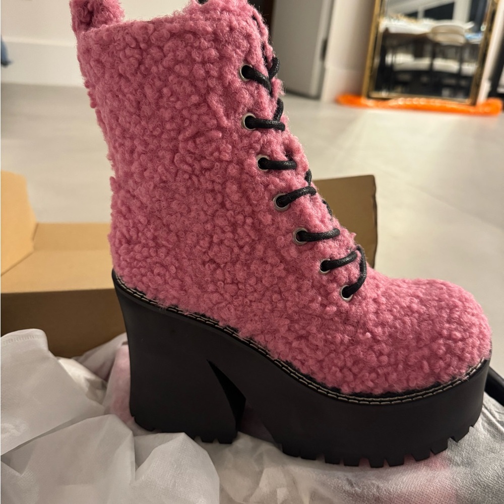 dELiA*s Pink Lace Up Fuzzy Platform Boots